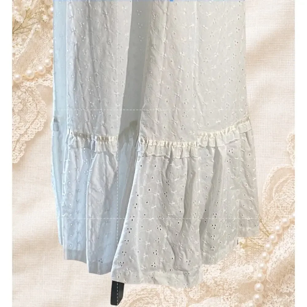 Vintage Victoria Vaughn White Eyelet Prairie Maxi Dress Cottage Bridal 7 USA - Picture 11 of 14
